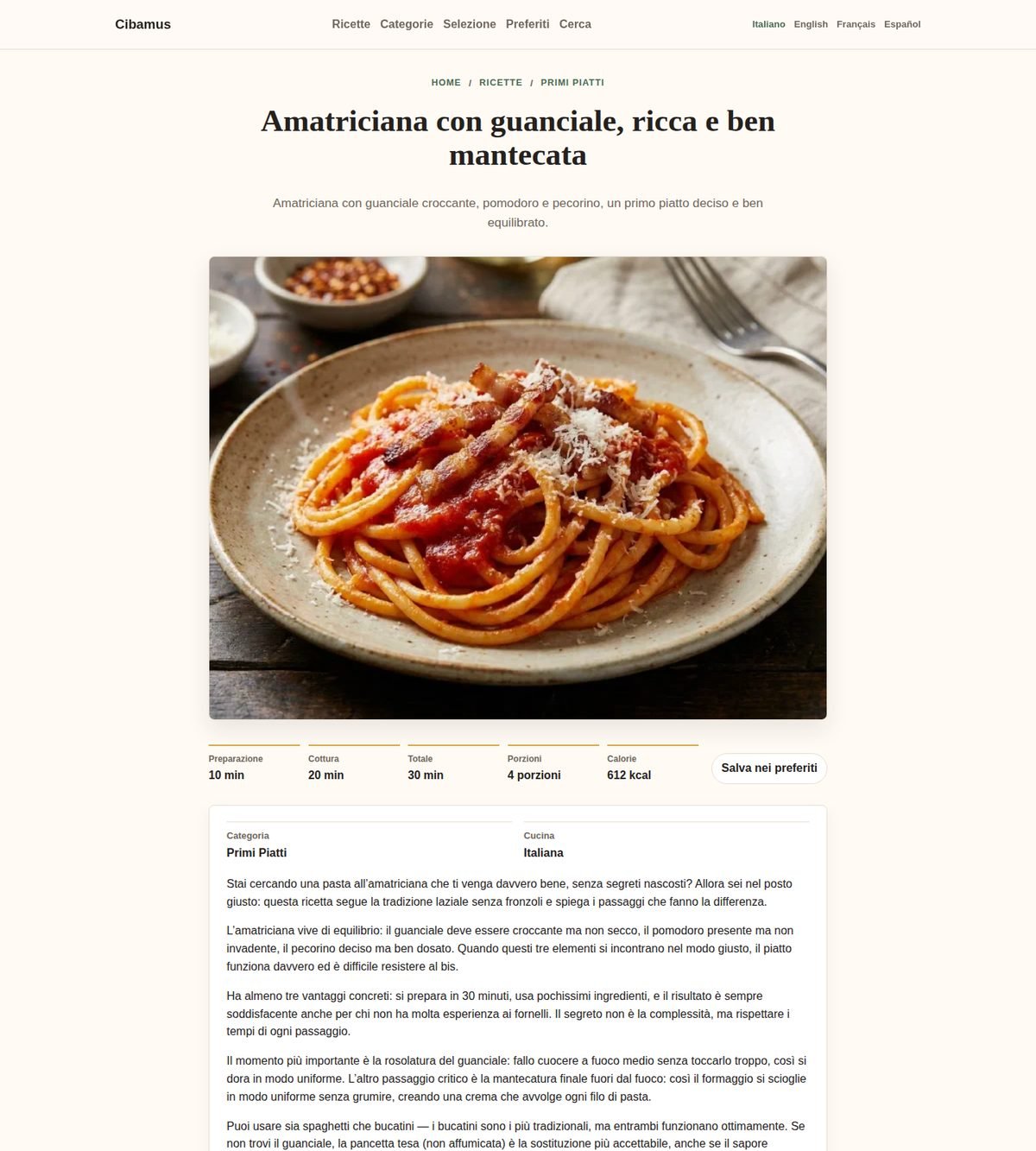 Une page de recette