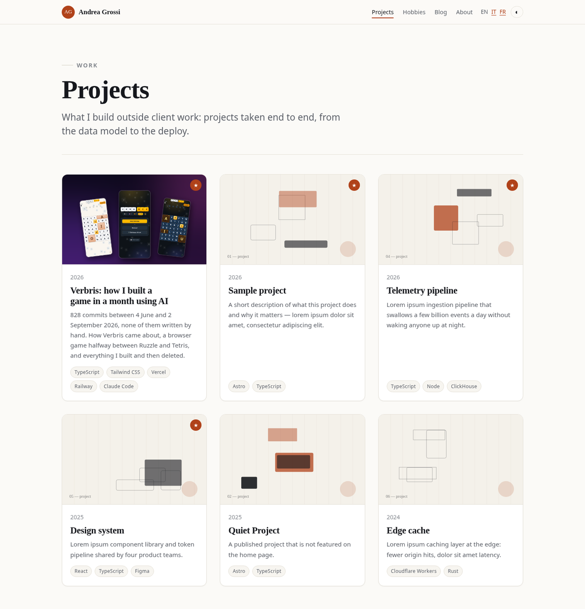 The projects page while the fixtures were still live