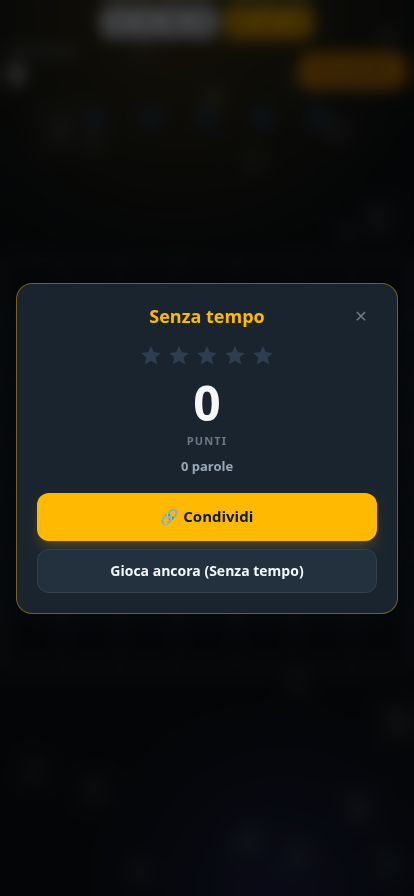 Popup di fine partita, modalità Senza tempo, oggi